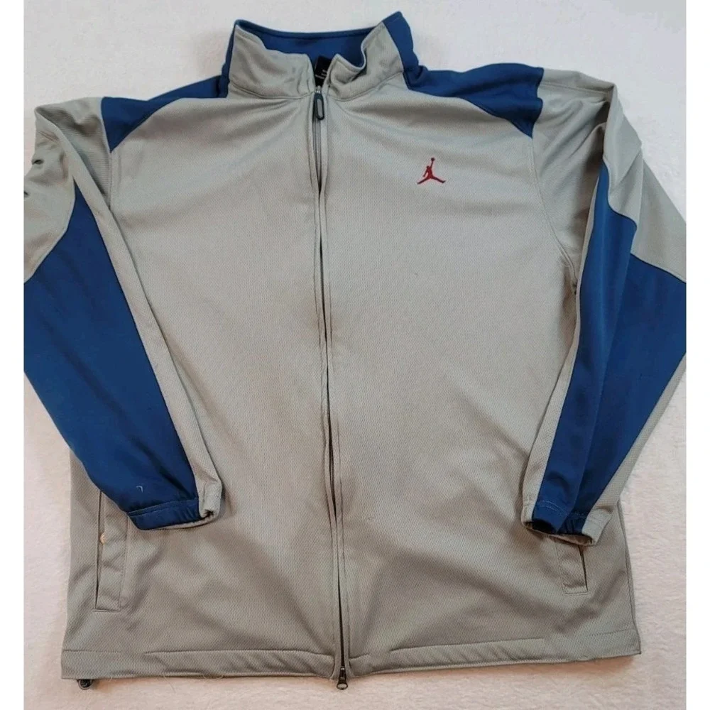 Jordan LOGO FullZip Jacket Adult Mens Size Large Gray Blue Track Warm Up Pockets